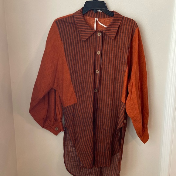 By Anthropologie Orange Gauze Shirt - Picture 3 of 6